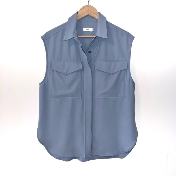 CLOSED Blue Dawn Sky Sleeveless Pocket Detail Wool Blend Blouse XS - Picture 2 of 11